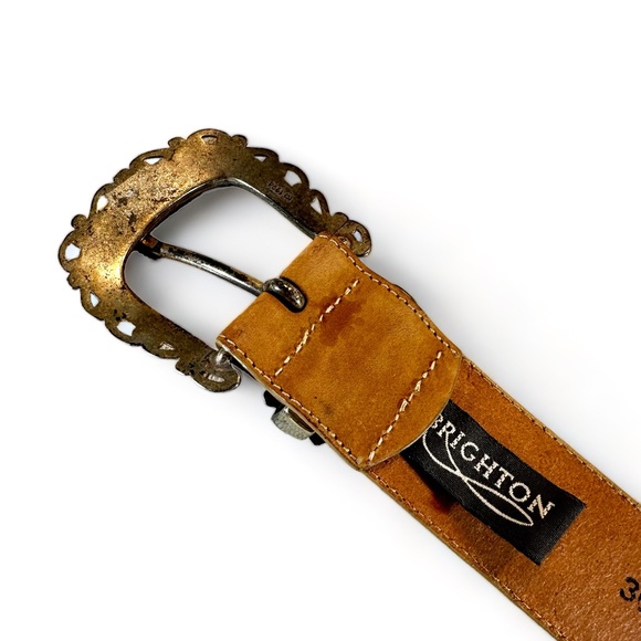 BRIGHTON Tan Nubuck Leather, Silver toned hardware, vintage 1994 BELT - Picture 7 of 10